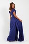 Women's Navy Blue Boat Neck Trained Long Satin Evening Dress & Graduation Dress - 5