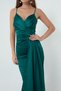 Women's Emerald Green Strappy Long Satin Evening Dress & Graduation Dress - 4