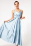 Women's Baby Blue Rope Strap Waist Belted Satin Midi Evening Dress & Graduation Dress - 2