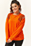 Women's Plus Size Angels Stone Printed Orange Sweatshirt - 5