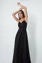 Women's Black Satin Long Evening Dress & Graduation Dress with Rope Straps and Waist Belt - 3