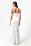 Women's White Strap Slit Long Satin Evening Dress & Graduation Dress - 5