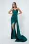 Women's Emerald Green Strappy Long Satin Evening Dress & Graduation Dress - 2