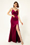 Women's Plum Strap Slit Long Satin Evening Dress & Graduation Dress