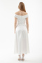 Women's White Boat Neck Satin Promise Engagement Wedding Evening Dress - 5