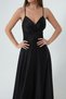 Women's Black Satin Long Evening Dress & Graduation Dress with Rope Straps and Waist Belt - 4