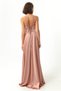 Women's Pink Flounce Slit Satin Evening Dress & Graduation Dress - 5