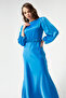 Women's Indigo Long Balloon Sleeve Engagement Dress - 2