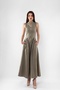 Zipper Detail Khaki Balloon Skirt Dress with Corseted Waist and Pockets - 2