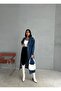 Dark Blue Zeo Basic Denim Trench Coat and Overcoat - 8