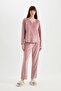 Fall in Love Pajama Set V-Neck Velur Long Sleeve Top Elastic Waist Bottom A3356Ax24Au - 2