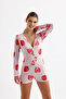 New Season Long Sleeve Shorts Jumpsuit Strawberry Pattern Home Wear Pajama Set / Pajama Jumpsuit Button Closure