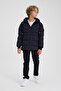 Dark Blue Boy's Water and Windproof Thick Fur-Lined Coat & Overcoat - 5