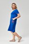Women's Large Size Blue Dress with Pocket and Sleeve Mesh Detail - 7