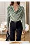 Women's Mint Long Sleeve Sandy Fabric Stylish Blouse - 4