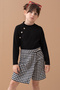 Black Houndstooth Patterned Girl's Suit with Skirt and Skirt 19558 - 4