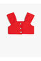 Crop Tweed Blouse Button Detailed Sleeveless Cotton