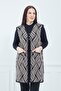 Women's Mink Leaf Patterned Long Winter Knitwear Mother Vest with Pockets