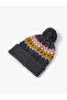 Patterned Knitted Beret with Layered Edges and Pompom Detail - 2