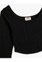 Crop T-Shirt Long Sleeve Round Neck Stitching Detailed Cotton - 3
