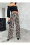 Women's High Waist Leopard Print Belt Detailed Palazzo Trousers