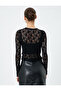 Crop Tulle Blouse Floral Patterned Long Sleeve High Collar - 4