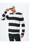 Polo Collar Sweatshirt with Printed Button Detail, Cotton Blend - 3
