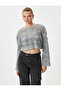 Openwork Crop Sweater Crew Neck Long Sleeve - 3