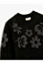 Plush Sweater with Floral Pattern, Long Sleeves, Crew Neck - 3