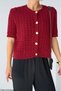 Women's Burgundy Hair Knit Gold Buttoned Short Sleeve Cardigan - 3