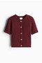 Women's Burgundy Hair Knit Gold Buttoned Short Sleeve Cardigan