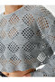 Openwork Crop Sweater Crew Neck Long Sleeve - 5