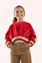 Girl's Red Sweatshirt with Piece Detail on Sleeves - 6