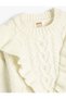 Sweater Ruffled Long Sleeve Hair Braid Detailed Soft Textured - 3