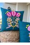 Panch Punch Lale Model Cushion Cover Hand Embroidered Handmade Panch Set of Two Petrol Blue - 4