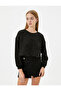 Crop Oversize Tweed Sweatshirt Long Sleeve Crew Neck - 3