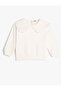 Basic Sweatshirt Wide Peter Pan Collar Button Closure at Back