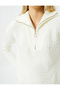 Half-Zip Knitwear Sweater High Collar Rubber Knit Detailed Soft Textured - 5