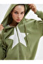 Oversize Zippered Hooded Sweatshirt Rose Gold Star Applique Detailed Cotton - 3