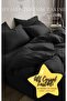 Black Organic Fabric Double Duvet Cover Set with Elastic Bottom Sheet