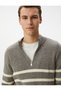 Half Zipper Knitwear Sweater Striped Long Sleeve - 2