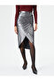 Melis Ağazat X - Metallic Shiny Double-Breasted Midi Skirt with Slit and Draping Detail - 3