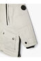 Fur Hooded Coat Covered Pocket Zipper Detailed Windproof - 5