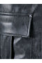Crop Faux Leather Shirt Vintage Look Long Sleeve - 6
