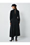 Long Sleeve Midi Dress Draped Slit Viscose - 4