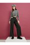 Straight Wide Leg Window Detailed Trousers with Chain Detail Pockets - 3