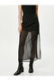 Midi Tulle Skirt with Slit and Elastic Waist - 3