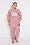 Ribbed Knit Cotton Flared New Season Plus Size Homewear - 5