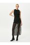 Midi Tulle Skirt with Slit and Elastic Waist - 2
