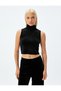Sleeveless Turtleneck Slim Fit Silvery Crop Top - 3